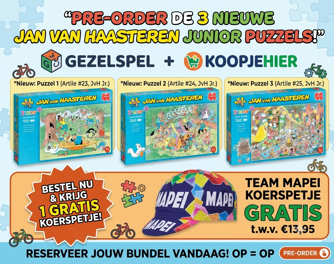 De 3 nieuwste Jan van Haasteren Junior met gratis Mapei koerspet