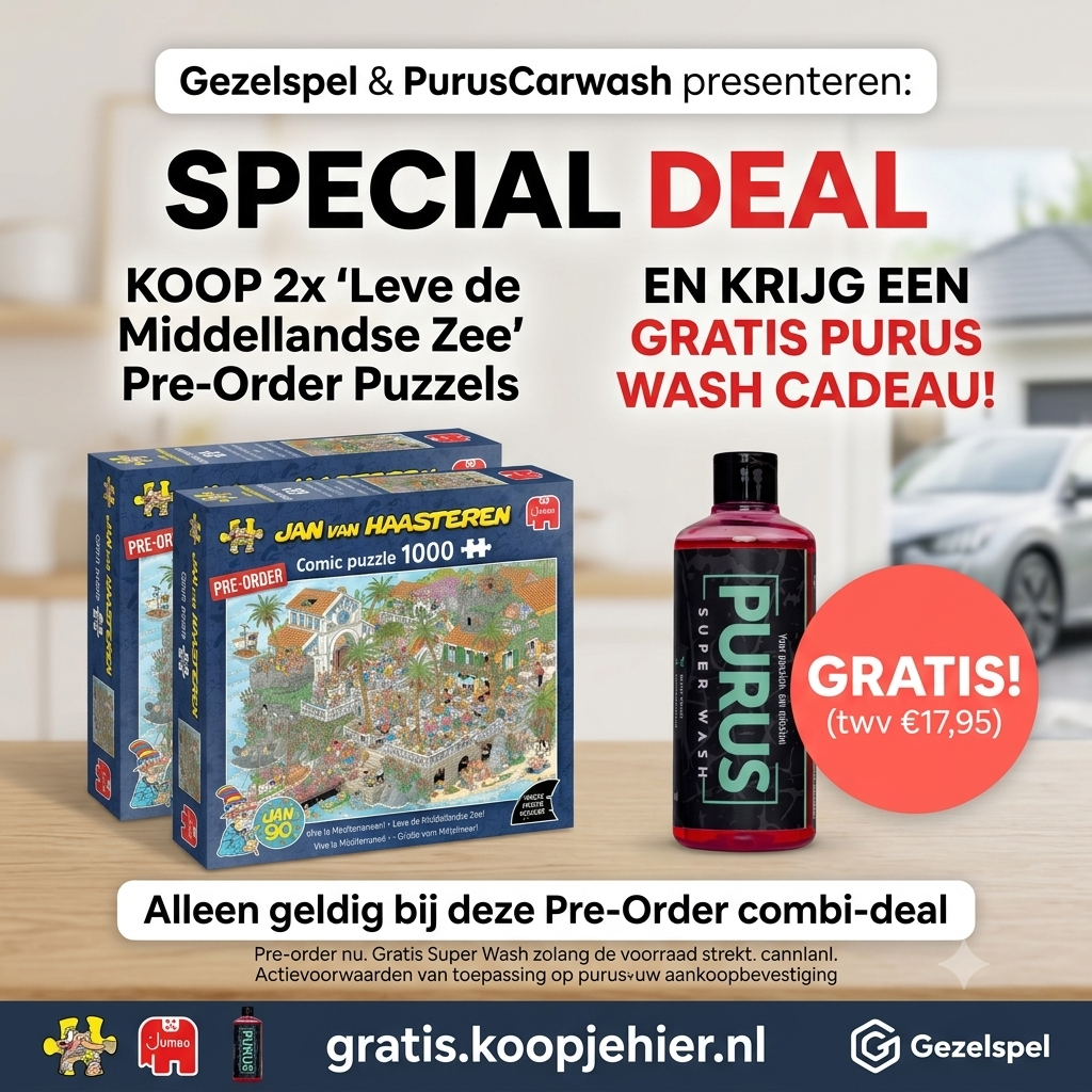 2x Jan van Haasteren Leve de Middellandse zee + Gratis Purus Autoshampoo